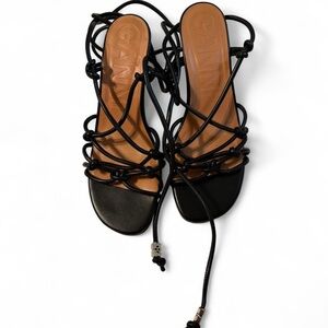 Ganni Black Leather Strappy Kitten Heel Sandals